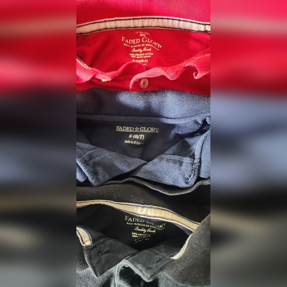Boys Faded Glory Polo Bundle Size Small (6-7) Red, Black, And Navy . 3 Polos - Picture 2 of 5